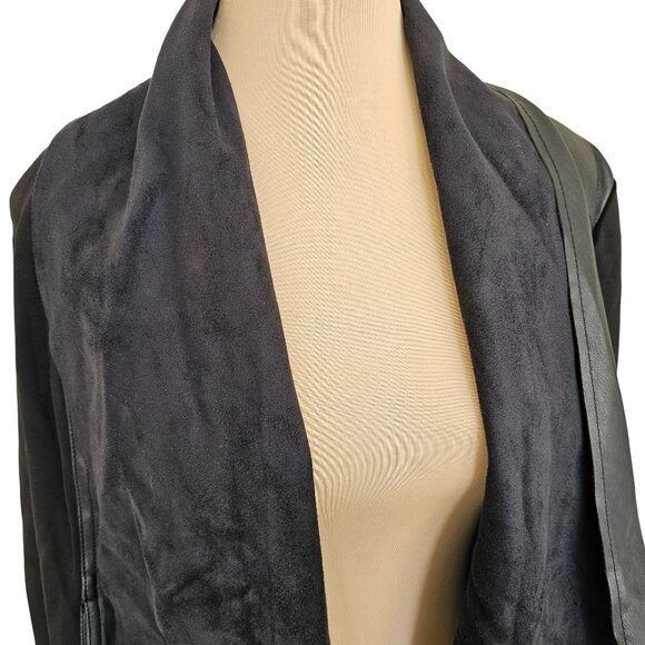 KUT From The Kloth Black Faux Leather Open Front Cardigan Sz M - Picture 2 of 9